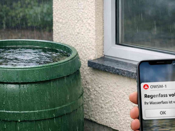 Wie der OWSM‑1 Smarthome Wassermelder bei Starkregen dein Regenfass überwacht!